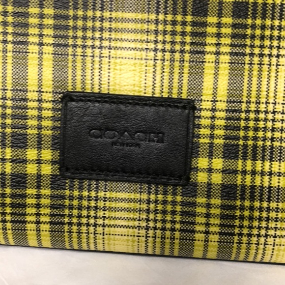 COACH F41349 Neon yellow plaid print coated canvas large clutch/pouch. - Picture 2 of 7